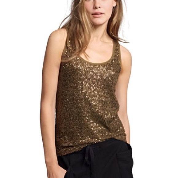 EUC J.Crew Cotton-back sequin tank, Dark Olive Green, Size Med - Picture 7 of 7
